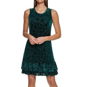 Tommy Hilfiger Emerald Green Velvet Floral Mini Dress.
